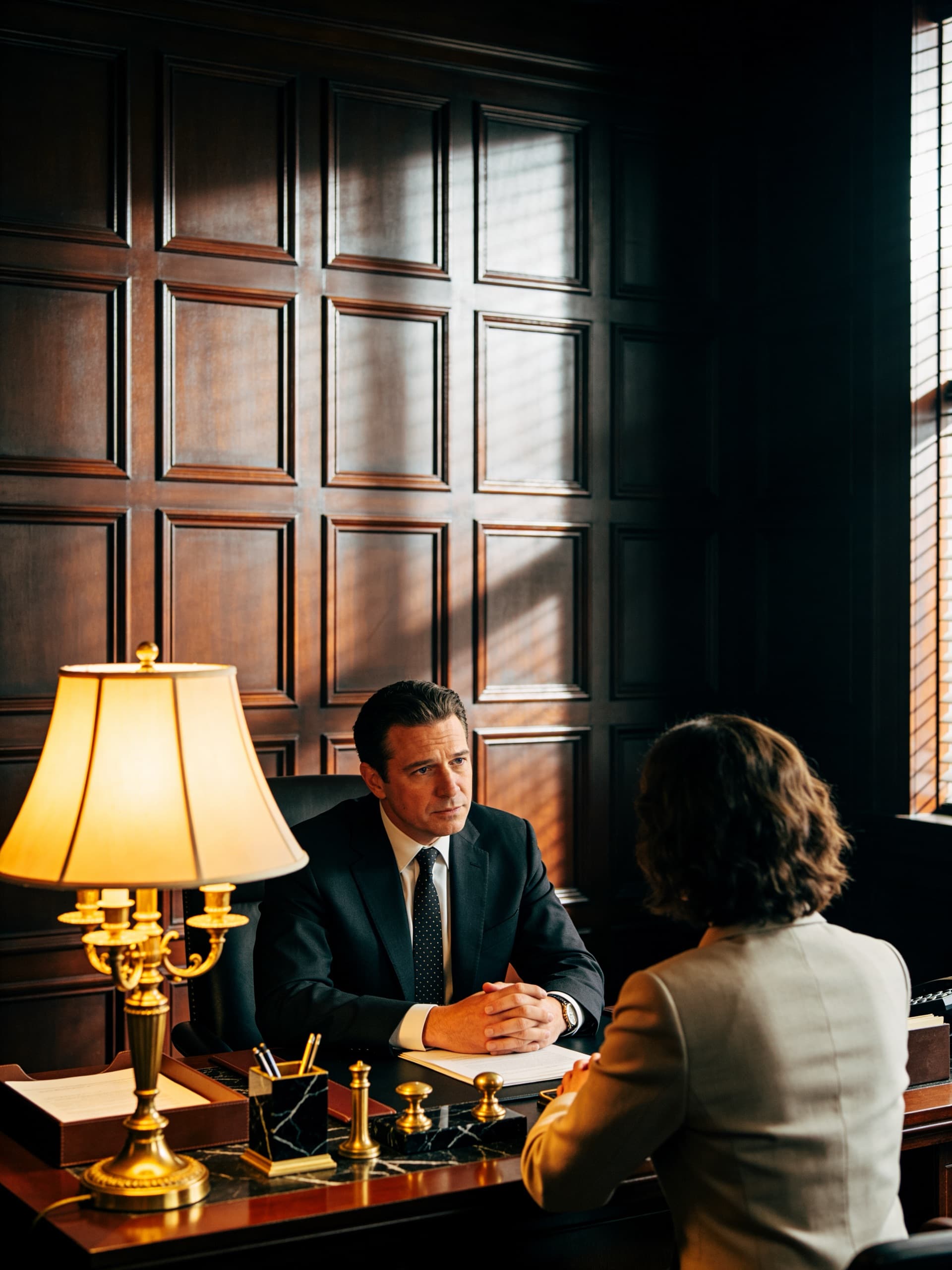 Two professionals reviewing accident and injury documents at a desk