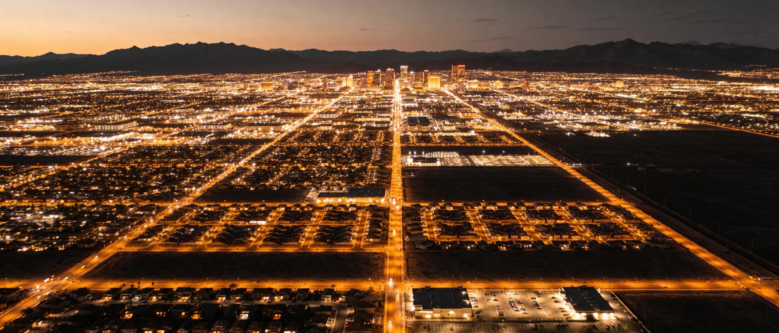 Aerial view of the Phoenix metropolitan valley at dusk